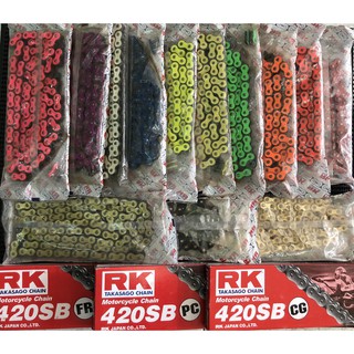 โซ่420 RK 120ข้อ มี14สี เขียว แดง ส้ม ชมพู ม่วง น้ำเงิน ทองนอก ทองนอกใน ขาว ดำหมุดทอง เงิน ของแท้100%