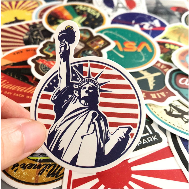 พร้อมส่ง！Travel City Paris ROMA Phuket Japan sticker vintage ticket สติกเกอร์กันน้ำ 50/100ชิ้น