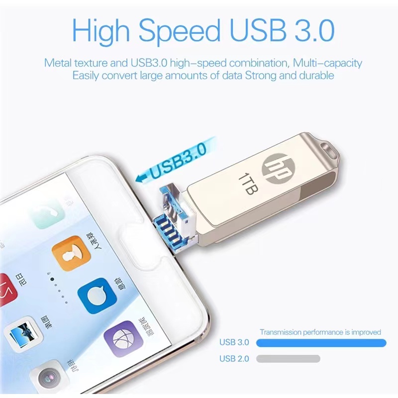 Hp แฟลชไดรฟ์ OTG โลหะ USB 1TB 32GB OTG แฟลชไดรฟ์ USB 3.0 สําหรับ ios/Android