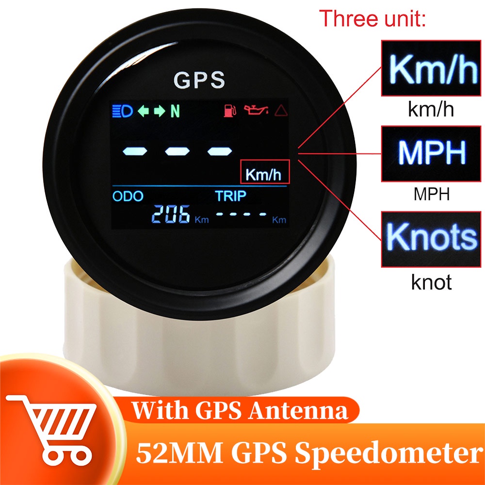 52mm Digital GPS Speedometer Odometer LCD Speed Gauge Adjustable Mileage 999 Mph Knots Km/h 52mm hol