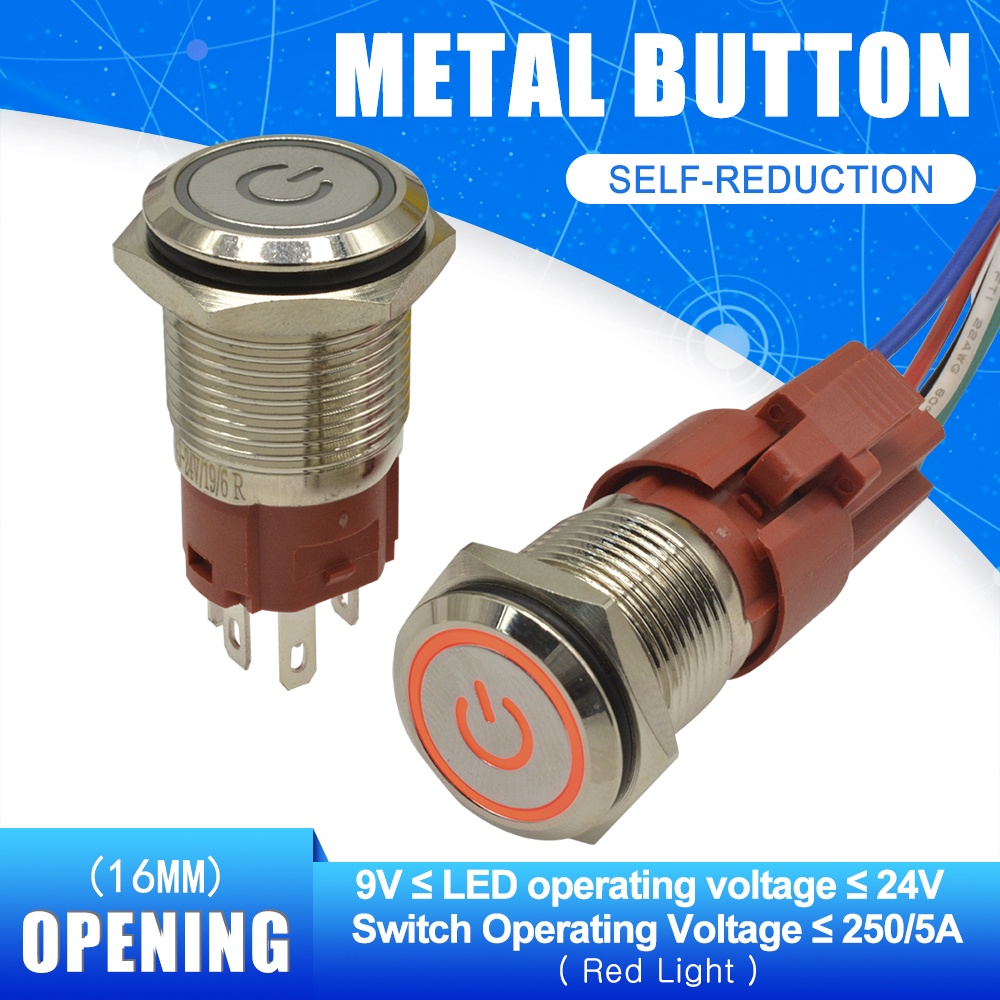 DIYMORE สวิตช์ปุ่มกดโลหะ ทรงกลม แบน 16 มม. 250V 5A - รูปที่ 3
