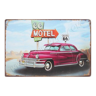 ป้ายสังกะสีวินเทจ Motel U.S. Route 66 Vintage Car