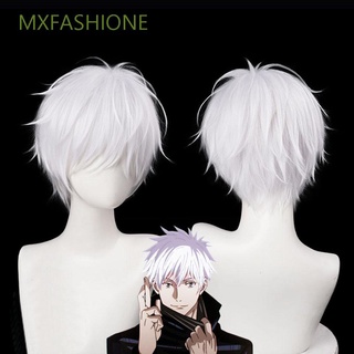 MXFASHIONE Fluffy Men Wigs Satoru Gojo Anime Cosplay Cosplay Wig Jujutsu Layered Kaisen Heat Resistant Grey Short Synthetic Hair