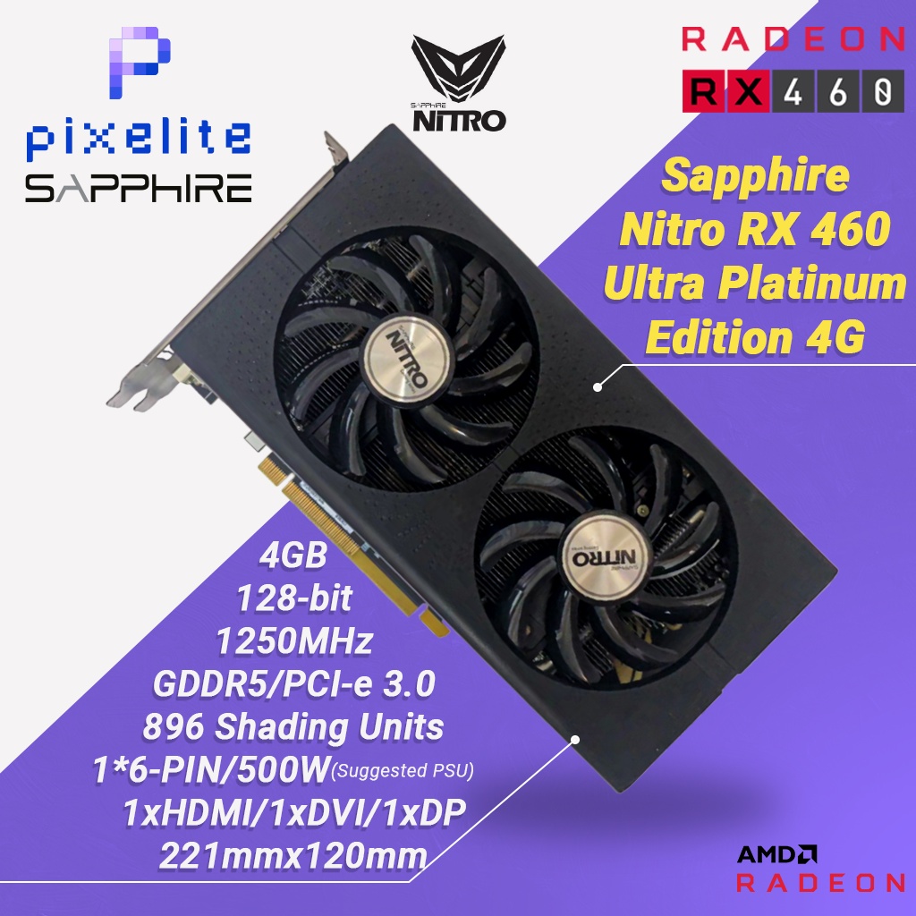 ใช้ Sapphire RX460 4G 4GB GDDR5 D5 AMD กราฟิกการ์ดกราฟิกการ์ด GPU RX 460