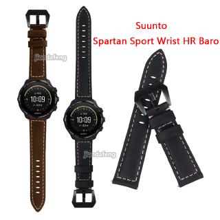 สายหนังหัวเข็มขัดโลหะสีดำ Frosted สำหรับ Suunto Spartan Sport Wrist HR Baro