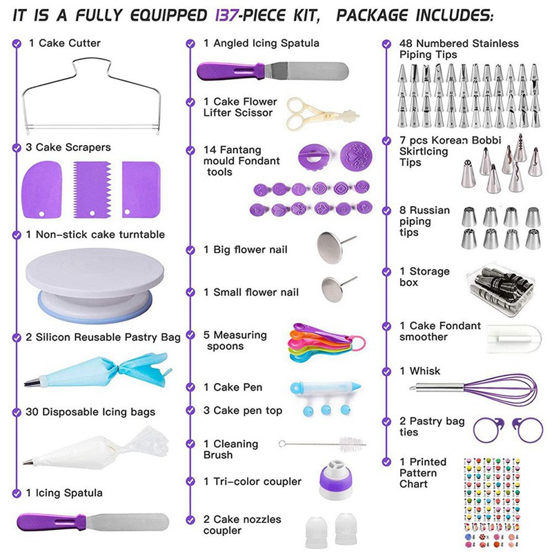 137 Pcs Fully Equipped Set Cake Turntable Set Cake Cream Decorating ...