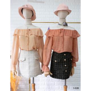 1-028 เสื้อแขนยาวปาดไหล่ ใส่ได้สองแบบปิดไหล่ และ เปิดไหล่ สวยหรู เกินราคา เนื้อผ้านิ่ม ใส่สบาย ทิ้งตัว เก็บทรงสวย
