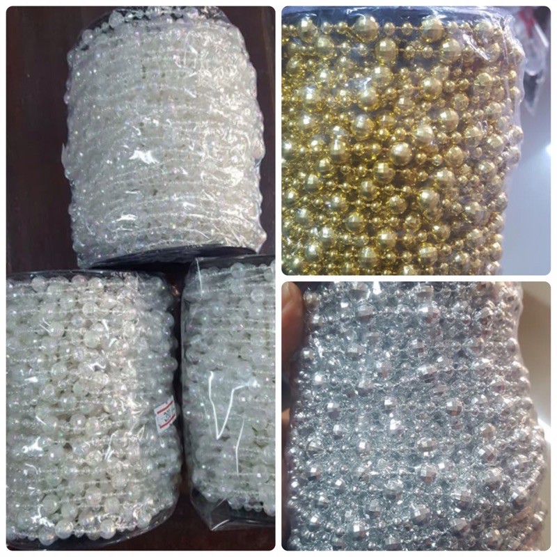 มุกเส้นเหลี่ยมสีทอง,สีเงิน,สีใสรุ้ง ราคา 100฿ (3 เมตร)