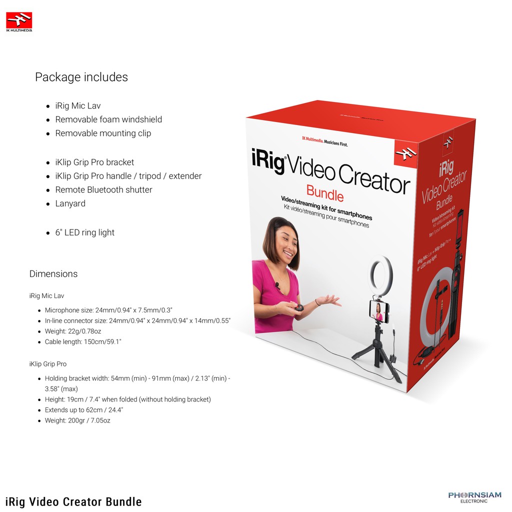 Phornsiamelectronic IK Multimedia iRig Video Creator HD Bundle - Smartphone  Microphone, Camera Stand and LED Ring Light | Shopee Thailand