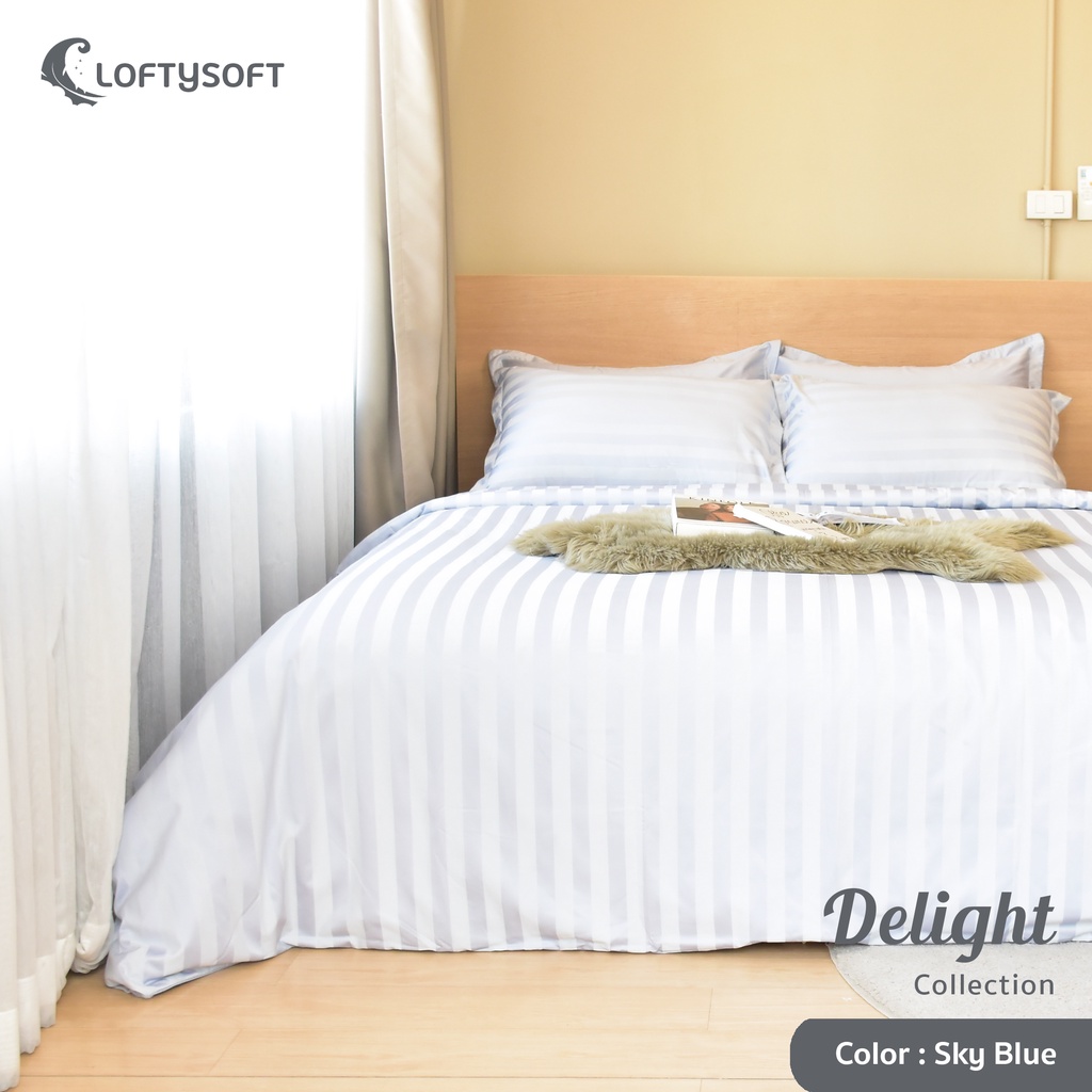 LOFTYSOFT ชุดผ้าปูที่นอน 6ฟุต KING, 5ฟุต QUEEN, 3.5ฟุต SINGLE Cotton Silk 550เส้นด้าย Delight Collection - Sky Blue
