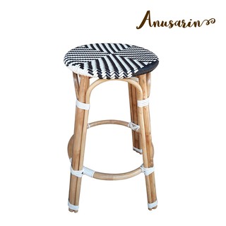 Anusarin สตูลหวายทรงสูง 72 cm Bar Stool 01 หวายแท้และหวายPE-Black&amp;White