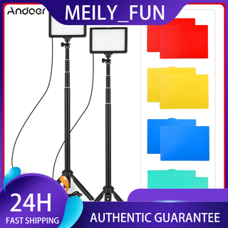 Andoer 2pcs USB LED Video Light Kit Photography Lighting 3200K-5600K 120pcs Beads 14-level Dimmable with 148cm/58in Adjustable Height Tripod Stand 5pcs White/ Red/ Yellow/ Green/ Blue Filters Triple Cold Shoe Mount