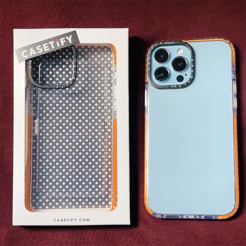 Casetify X เคสโทรศัพท์มือถือนิ่ม แบบใส ขอบสีส้ม สําหรับ iPhone 13 Pro MAX Mini 12 Pro MAX Mini 11 Pro MAX XS MAX XR X SE 7 8 Plus