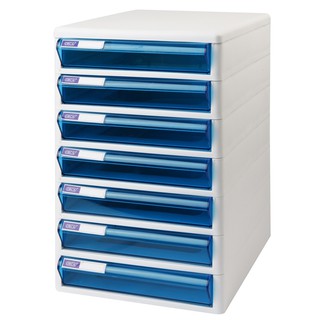 ตู้เอกสาร 7 ชั้น โครงสีขาว ลิ้นชักสีฟ้าใส ออร์ก้า TCB-7/7-tier file cabinet, white frame, clear blue drawers, ORCA TCB-7