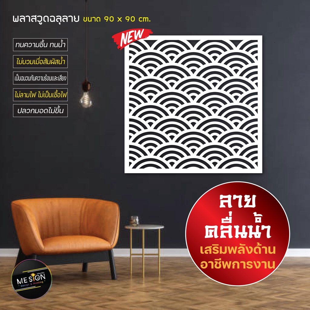 พลาสวูติดผนังหนา 10 มิล เสริมฮวงจุ้ย สวยงาม ขนาด 90 x 90 cm.