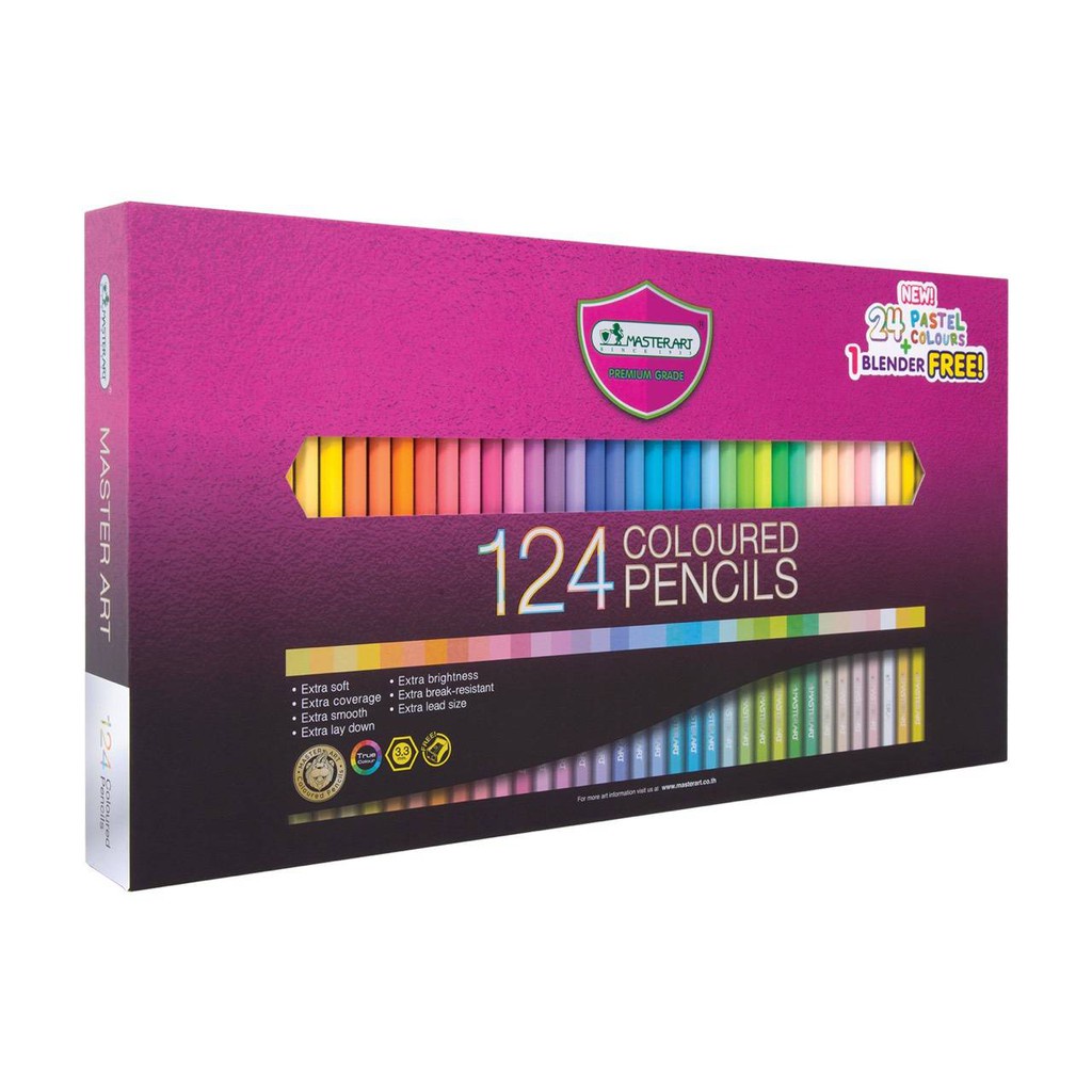 สีไม้ Master Art รุ่น Premium Grade124สี MASTER SERIES (ดินสอสี 100 แท่ง+สีพาสเทล 24 แท่ง) 124 Colou