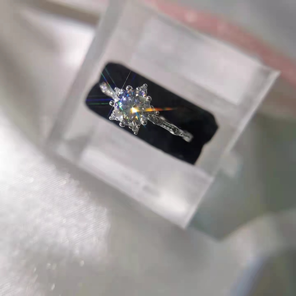 [มอยซาไนต์จริง 100%] พรีเมี่ยม 1ct 8H8A Moissanite S925 แหวนปรับได้