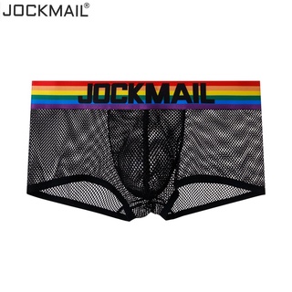 Jockmail กางเกงบ็อกเซอร์ เอวต่ํา ผ้าตาข่ายซีทรู ระบายอากาศ สีรุ้ง เซ็กซี่ สําหรับผู้ชาย