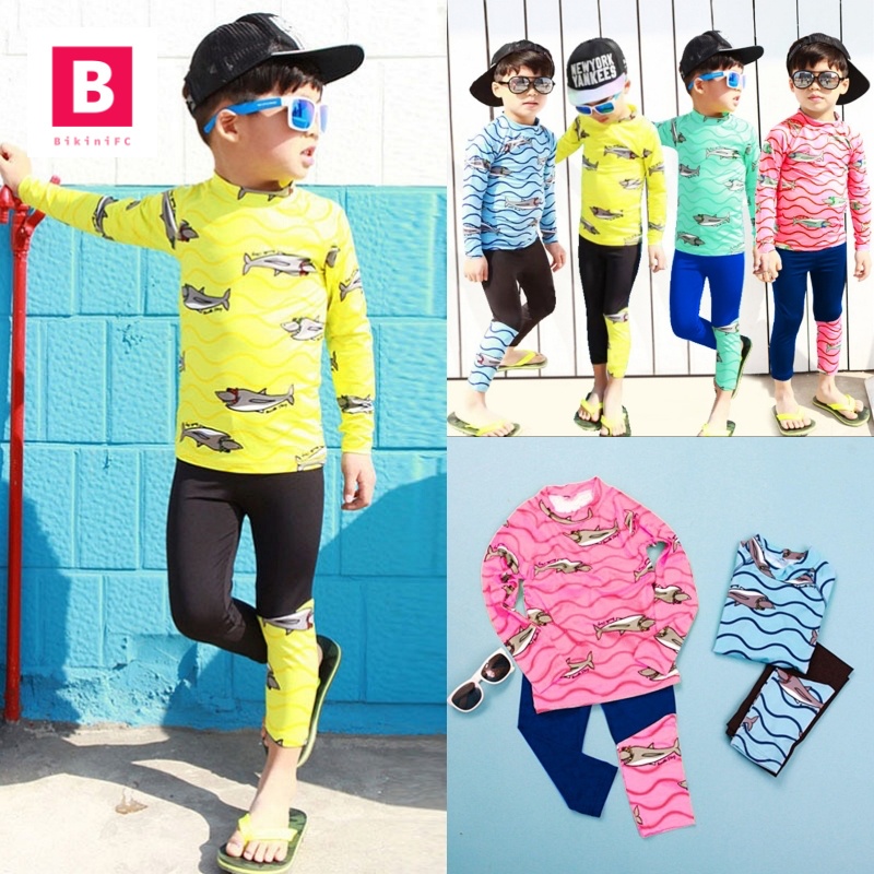 BikiniFC🧸 (L-4XL) มี4สี SB197 ชุดว่ายน้ำเด็กผู้ชาย แขนยาวขายาว ลายการ์ตูน ชุดว่ายน้ำกันแดด ชุดดำน้ำ