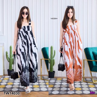 Jumpsuit #สาวอวบ จั๊มสูท ทรงปล่อย มีจับจีบทวิตด้านหน้า เนื้อนิ่มลายม้าลาย  ใส่สบายม๊ากกก