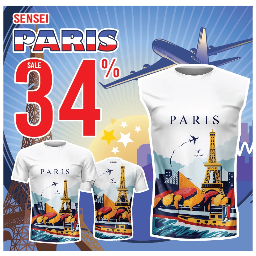 🌈✨.ใส่โค้ดSENSEI300ลด10%🌈✨เสื้อแขนสั้นพิมพ์ลาย(หน้า-หลัง) SENSEI ลายRUNPARIS10