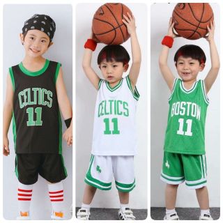 (75-165cm) 🏀Boston Celtics สีเขียว​ ขาว​ ดำ​ ชุดบาสเกตบอลเด็ก  Basketball NBA