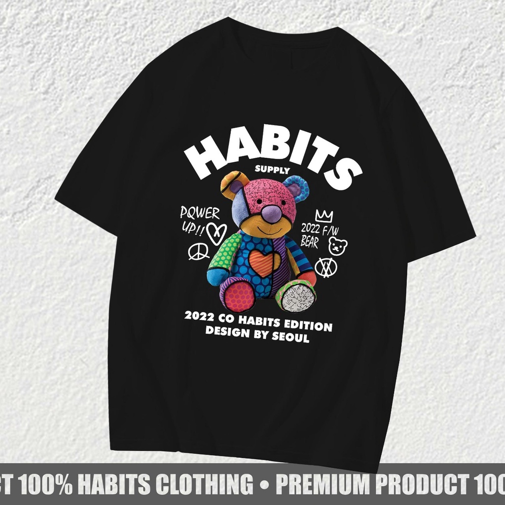 Newsfashion - เสื้อยืด พิมพ์ลาย Distro HABITS BEAR Color EDITION สีดํา สําหรับผู้ชาย HC049