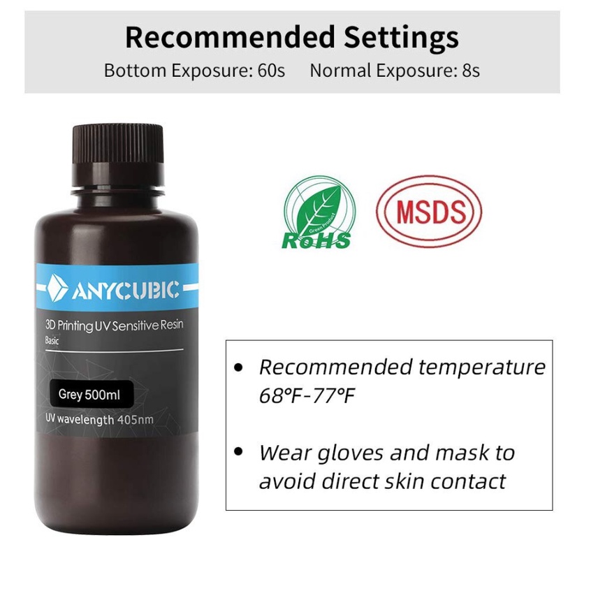 Resin Anycubic UV เรซิ่น สีเทา สำหรับเครื่องพิมพ์สามมิติขนาด 1000 ML  แข็งเร็ว 405UV เรซิ่นวัสดุการพิมพ์สำหรับ3DPrinter