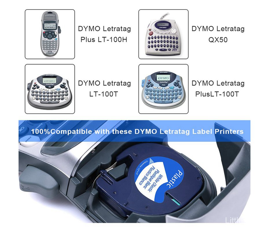 [สต็อกประเทศไทย] 1pack Compatible pour DYMO LetraTag bandes d'étiquettes noir sur blanc 91200,92101,91202,91203,91204,91