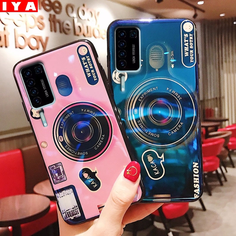 Huawei P40 Pro P40 Lite P40 Huawei Nova 7i Nova 5T Cute Blue Ray 3D Camera Soft Silicone Stand Holder TPU Cover IYA