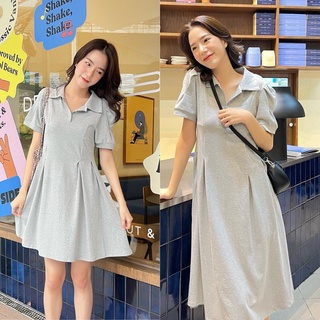 chuuchop_พร้อมส่ง(C7900)(C7901)☁️🧸Graham dress ชุดเดรสคอปกสีเทา มีแบบสั้น&amp;แบบยาว