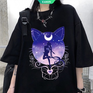 เสื้อยืดลําลอง แขนสั้น พิมพ์ลายการ์ตูนอนิเมะ Sanrios KawaiiInsins Sailor Moon ทรงหลวม สไตล์ฮาราจูกุ สําหรับสตรี