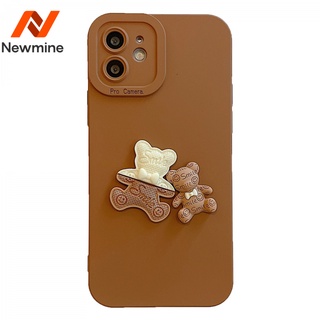 Newmine หมียิ้มเย็บ Apple 12/13promax เคสโทรศัพท์มือถือสามมิติ 11 รวมทุกอย่าง X/XS/XR เหมาะสำหรับ 7/8 นุ่ม