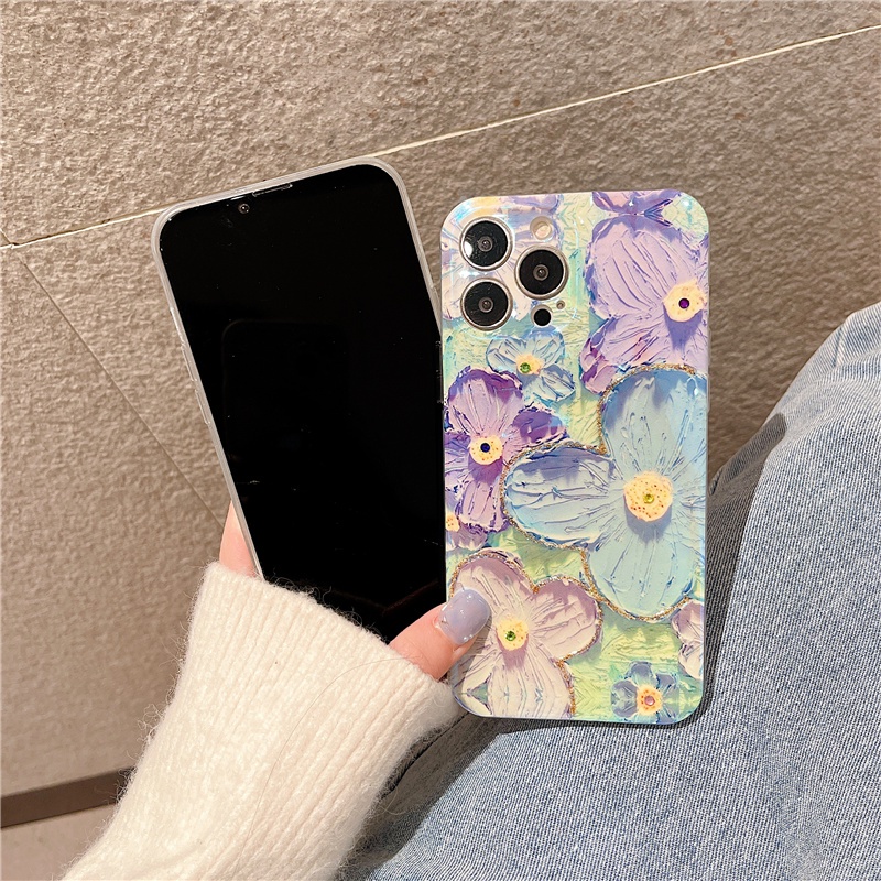 In Stock เคสโทรศัพท์ Fashion Casing VIVO V25 Pro V25e Y35 Y22 Y22s Y16 4G 5G 2022 New Girl Style Blu-ray Rhinestones Creative Painting Romantic Purple Flower Handphone Case Silicone Soft Cover เคส #8