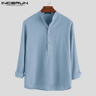 Incerun เสื้อเชิ้ตลําลอง แขนยาว ผ้าลินิน สไตล์ชนเผ่า สําหรับผู้ชาย