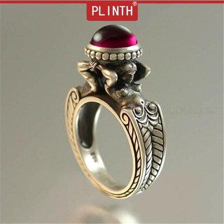 PLINTH แหวนเงินแท้ 925 แหวนทับทิมทับทิมวินเทจ384