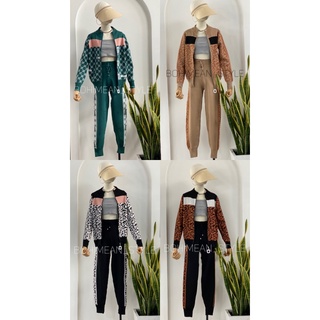 พร้อมส่ง ชุดเซ็ทไหมพรมทอลาย เสื้อแจ็คเก็ต+กางเกงขายาว ไหมพรมคาร์ดิแกรนทอลายสวยแน่นๆใส่สบายมาก