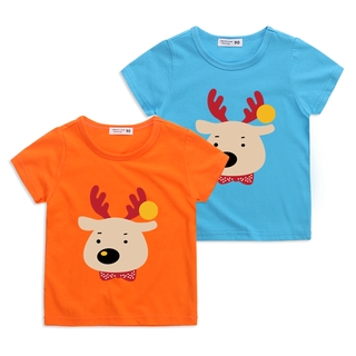 *Christmas* เสื้อยืดแขนสั้น ผ้าฝ้าย 100% พิมพ์ลายการ์ตูน 8 สี สําหรับเด็ก