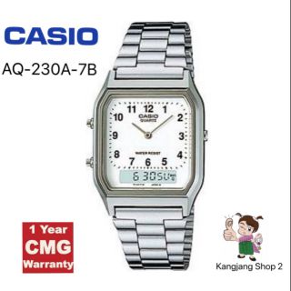 Casio Standard รุ่น AQ-230A-7BMQ สายสแตนเลสสีเงิน ของแท้ 💯% ประกันศูนย์ CMG ใส่ได้ทั้งผู้หญิงและผู้ชาย