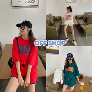 OFF SHOP พร้อมส่ง (OFF-DX-9474) ชุดเช็ด เสื้อยืดคอกลมแขนสั้น+กางเกงขาสั้น สกีนตัวอักษรน่ารักมาก 07