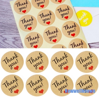 [Newwellknown 0407] สติกเกอร์กระดาษคราฟท์ ลายหัวใจ Thank You สําหรับตกแต่งเบเกอรี่ 60 ชิ้น