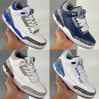 ❧☁% 100 จุดเดิม Air Jordan 3 Retro Racer Blue รองเท้าบาสเก็ตบอล AJ3 ผู้ชายผู้หญิง Georgetown UNC A Ma Maniére รองเท้าผ้า