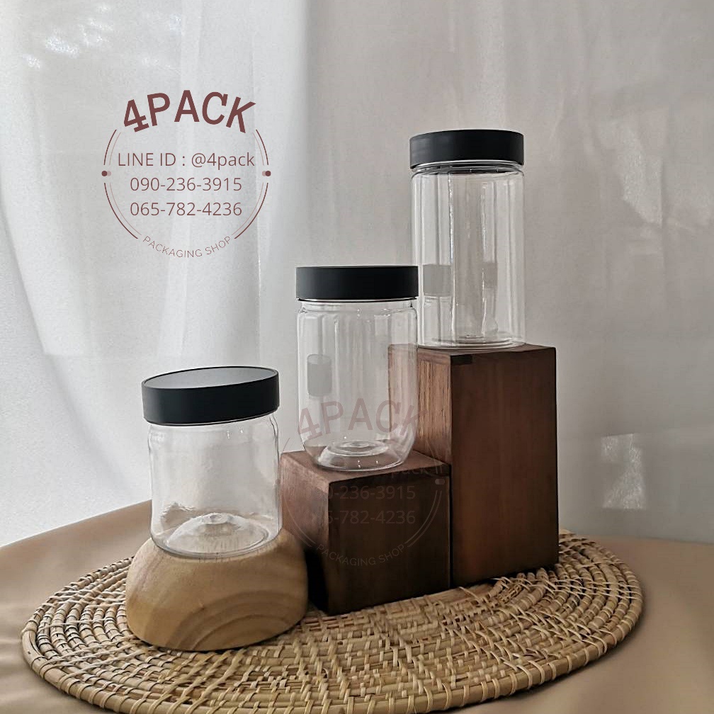 (บรรจุกล่องละ..15ใบ) กระปุกพลาสติกPETใส+ฝาเกลียว ทรงกลมมี3ขนาด 200,350,300ml ทรงเหลี่ยมขนาด250ml ใส่