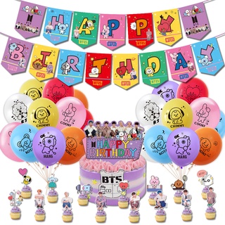 Kpop Bts Bt21 ชุดป้ายแบนเนอร์ Bt21 สําหรับตกแต่งเค้กวันเกิด