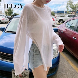 IELGY เสื้อยืดแขนยาว กันแดด ทรงหลวม แบบบาง แฟชั่นฤดูร้อน สําหรับผู้หญิง