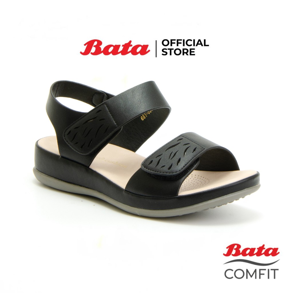 Bata บาจา Comfit รองเท้าเพื่อสุขภาพแบบรัดส้น รองรับน้ำหนักเท้าได้ดี สวมใส่ง่าย นิ่มสบาย สำหรับผู้หญิง สีดำ รหัส 6616596