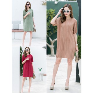 H 54 Mini dress ผ้าพลีทเกาหลีริ้วสลับ {มีโค้ทส่วนลด ทักมาถามนะคะ}