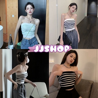 JJ Shop​💜​พร้อมส่ง  เสื้อเกาะอกไหมพรม ผ้านิ่มลายทางใส่สบายน่ารักเกาหลีมาก "5275"