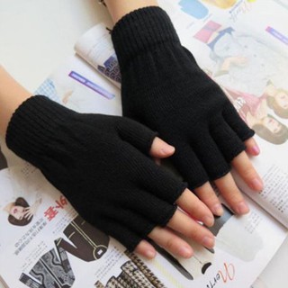 1 คู่ชายหญิง Fingerless Winter Warmer Mittens ถุงมือยืดดำยืด