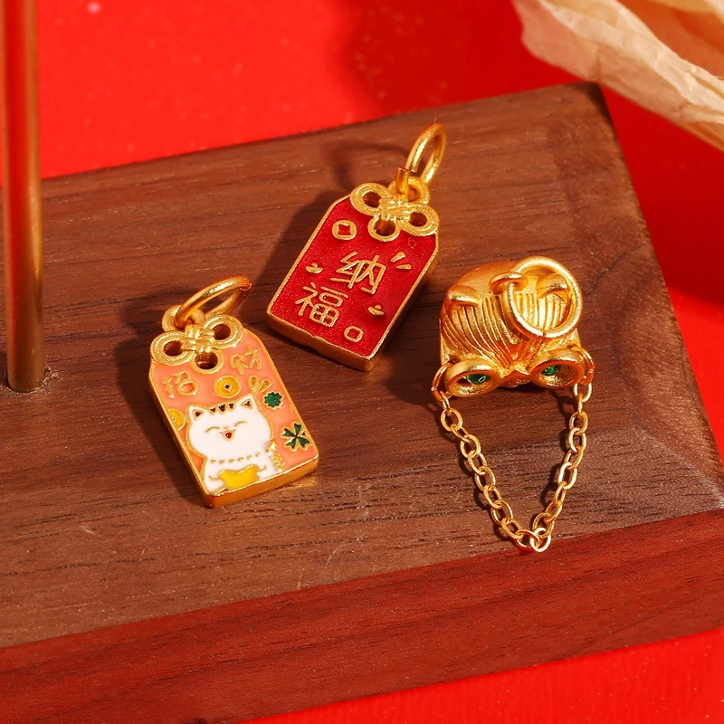จี้ลูกปัดแมวนำโชค สีทอง สไตล์โบราณ สำหรับทำสร้อยคอ สร้อยข้อมือ DIY thumbnail 5